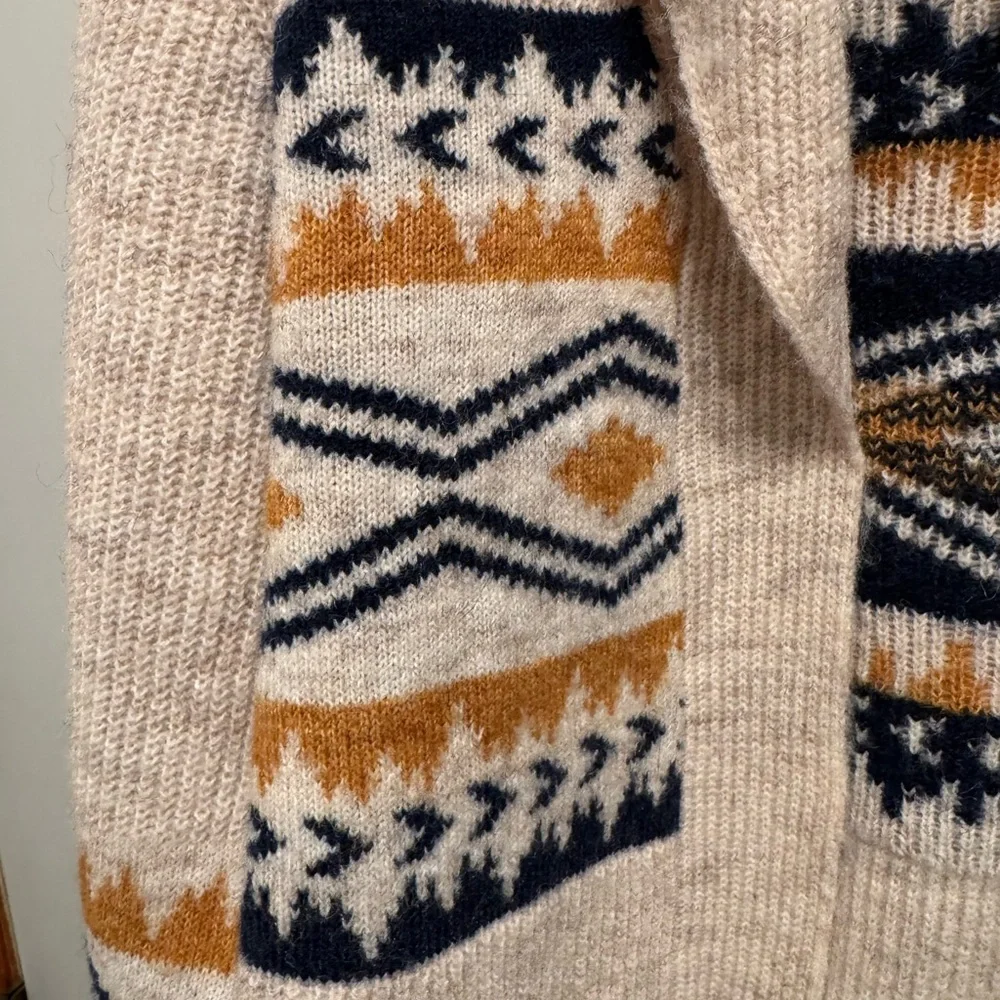 Lucky Brand NWT Shawl Open Cardigan Aztec Southwest Navy Gold Cream sz. Large - Picture 3 of 4